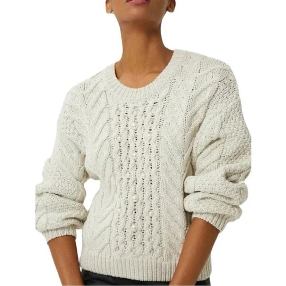 Rebecca Minkoff Pearl Cable Knit Sweater Blake Cream Cozy Comfy Sz XS